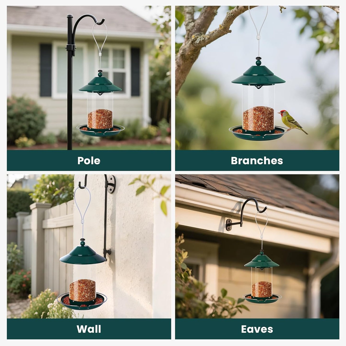 Metal Bird Feeder for Outdoors – 2.4LB Hanging Bird Feeder with 360-degree, Weatherproof & Rust-Resistant, Easy to Fill & Clean for Wild Bird Feeders in Backyard & Garden(Green)