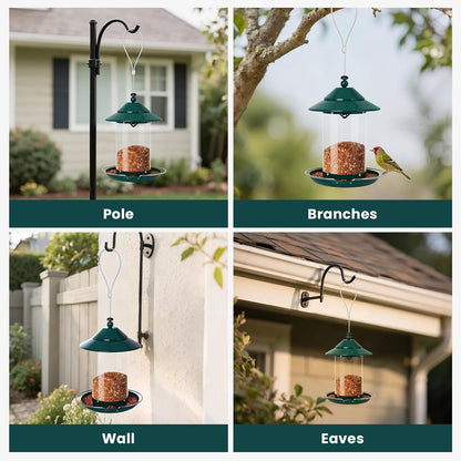 Metal Bird Feeder for Outdoors – 2.4LB Hanging Bird Feeder with 360-degree, Weatherproof & Rust-Resistant, Easy to Fill & Clean for Wild Bird Feeders in Backyard & Garden(Green)