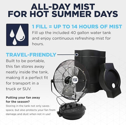 Maxx Air Heavy Duty Industrial 40 Gallon Portable Outdoor Misting Fan - Powerful Misting Outdoor Fan - 180 PSI Swamp Cooler for Cooling Large Areas
