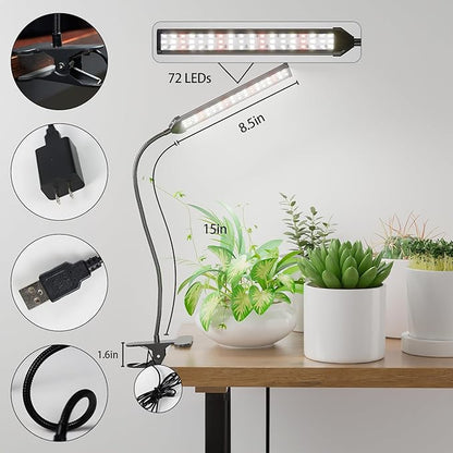 GooingTop Grow Light for Indoor Plants Growing,5000K White Full Spectrum Gooseneck Plant Lamp Clip-on Desk for Pot Plant Seed Starting,Dimmable with Auto Timer