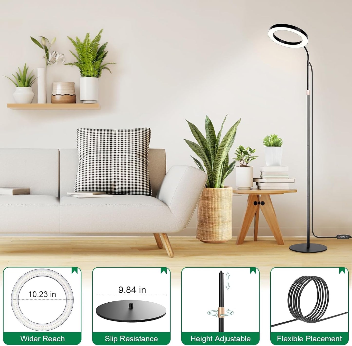 LBW 10.2in Grow Lights for Indoor Plants Full Spectrum with Stand, Floor Plant Growing Lamp for Large Plants, Auto ON/Off Timer 4/8/12H, 4 Dimmable Levels, 47.2-63 in Adjustable Height