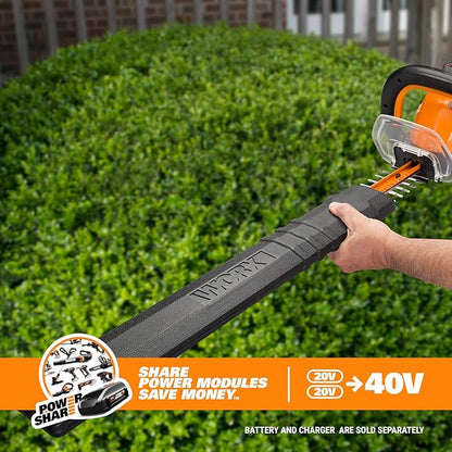 WORX WG284.9 26" 40V Cordless Hedge Trimmer, Electric Hedge Trimmer with Dual-Action Blades, Brushless Bush Trimmer with 180° Rotating Handle, 2 Batteries & Charger Not Included