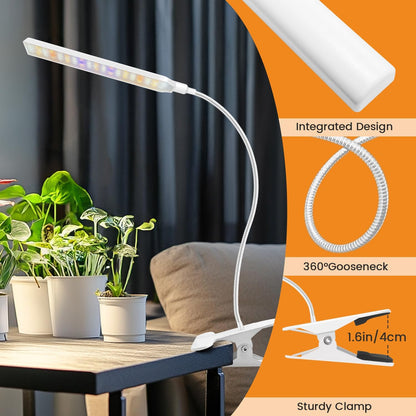 Kullinss Grow Lights for Indoor Plants with Clip, 10W 57 LEDs White Plant Lights for Indoor Growing with 6/12/16H Timer, 3 Color Modes, Full Spectrum Sunlike Plant Growing Lamp for Bonsai, Herbs