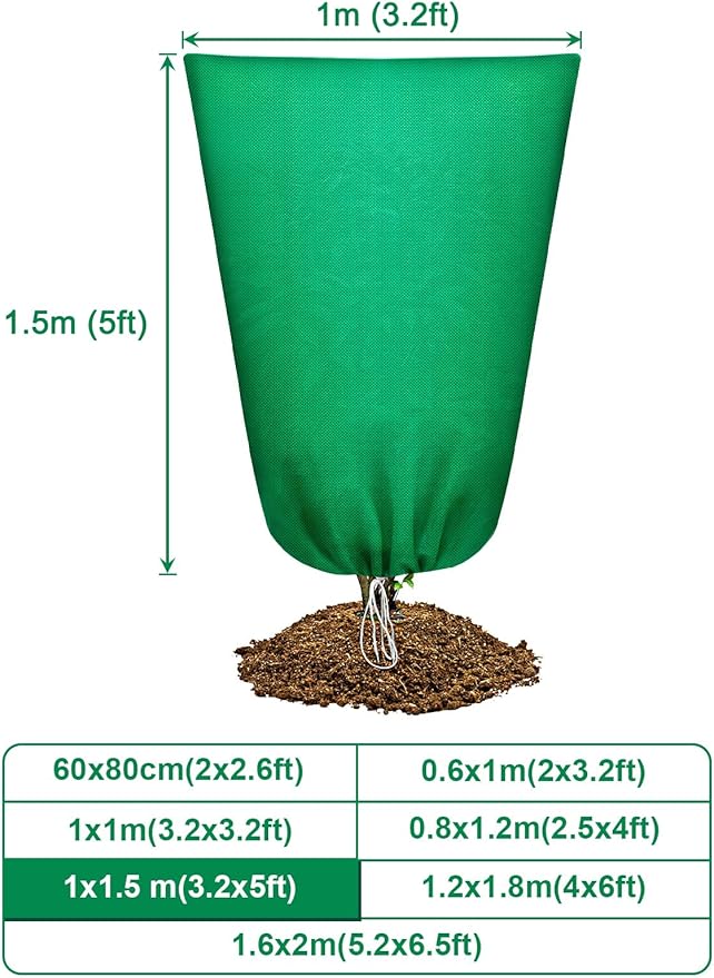 Abimars Thicker Plant Covers Freeze Protection Jacket 2.36 oz/yd², 3.2'x5' Reusable Winter Plant Covers with Drawstring & Zipper, 2 Pack Light, Porous Fabric for Plant Breathing