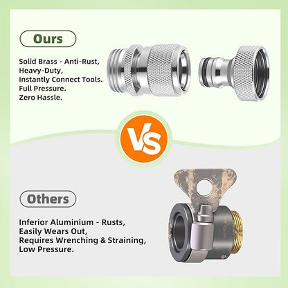 Hibbent Garden Hose Quick Connector, 2 Sets Solid Brass 3/4 Inch GHT Thread Faucet Hose Quick Connect Fitting, Female and Male Adapter