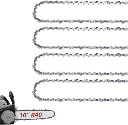 4 Pack 10 Inch Chainsaw Chain .043" Gauge 3/8" LP Pitch 40 Drive Links, Replacement Chain 10" Fits for Ryobi P546, Worx WG322, Echo, Milwaukee M18 FUEL Pole Saw, Echo and More R40