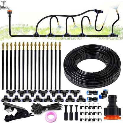 49.2FT/15M 1/4 Inch Tubing Drip Irrigation System Kit Automatic Garden Irrigation Equipment Adjustable Quick Connector Watering Misting for Outdoor Yard Lawn Raised Bed Greenhouse