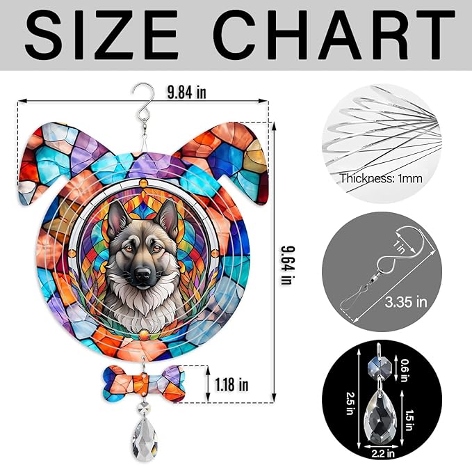 Norwegian Elkhound Dog Ears Wind Spinner, Norwegian Elkhound Wind Spinner Hanging for Yard and Garden