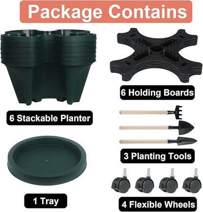 Vertical Planter 7 Tier Stackable Planters Garden Planters Strawberry Herb Flower and Vegetable Planter Indoor Outdoor Gardening Pots with Removable Wheels and Tools 2-Pack