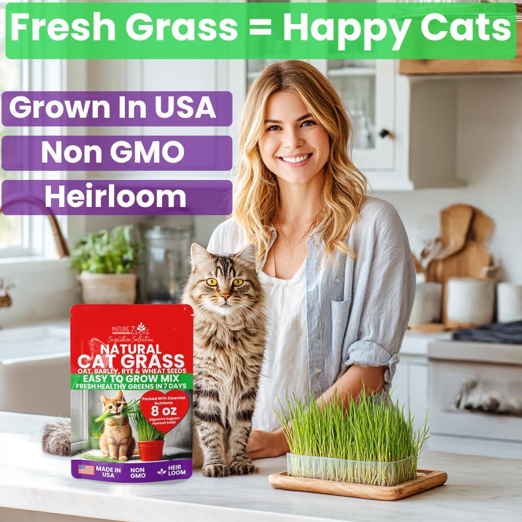 NatureZ Edge Premium Cat Grass Seeds for Indoor Cats, Non GMO - 1/2 lb Oat, Wheat, Barley & Rye Grass for Indoor Cats, Cat Plant, Kitty Lawn, Pet Grass, Hierba para Gatos, Made in USA