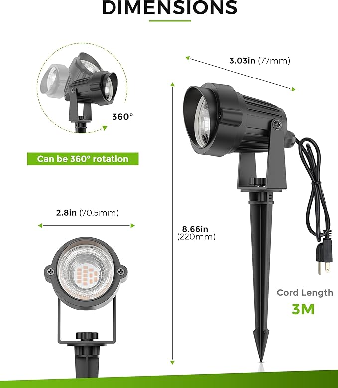 LOHAS 10W Dusk to Dawn Outdoor Lighting, Auto On/Off 3000K Landscape Spot Lights Outdoor, IP66 Waterproof Spot Lights for Yard, Garden, House, Pathway, Plant, UL Listed (2 Pack)