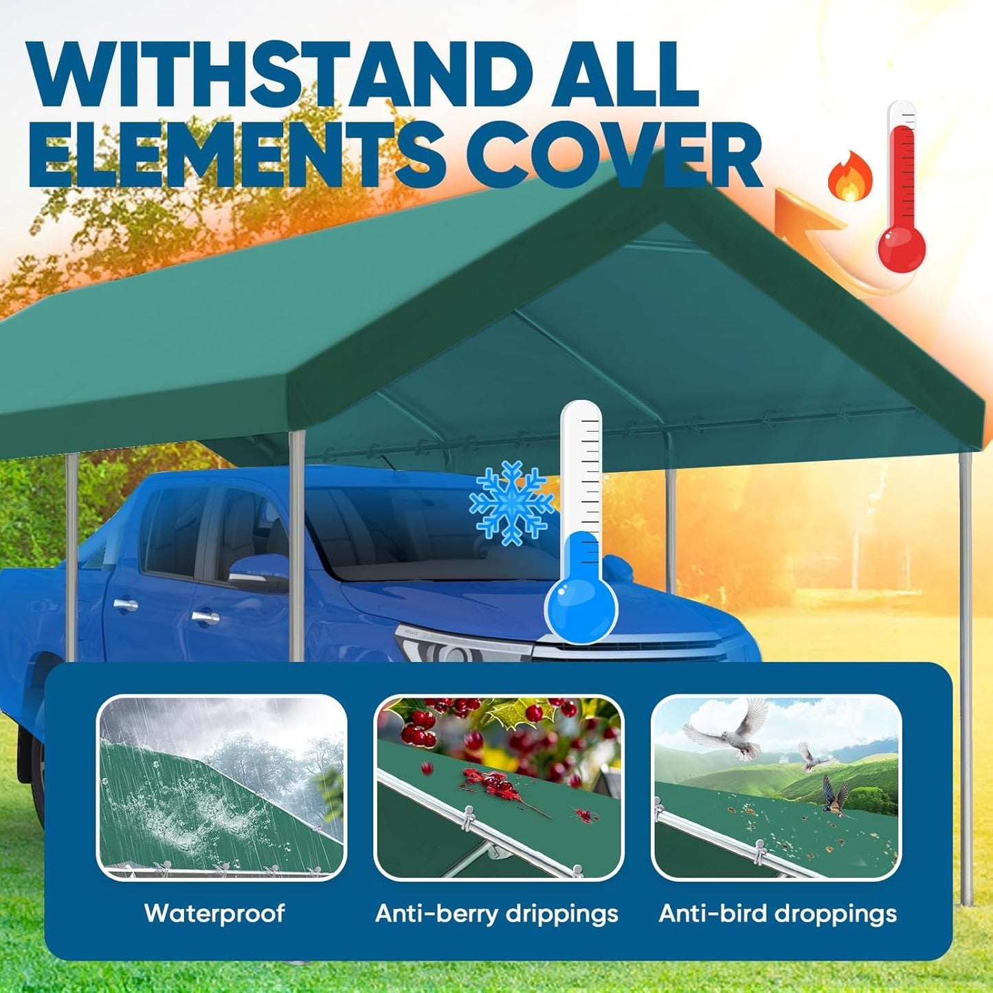 Quictent 10x20 ft Heavy Duty Carport Canopy Galvanized Car Tent Outdoor Garage Boat Shelter with Reinforced Structure, with Hanging Edge - Green