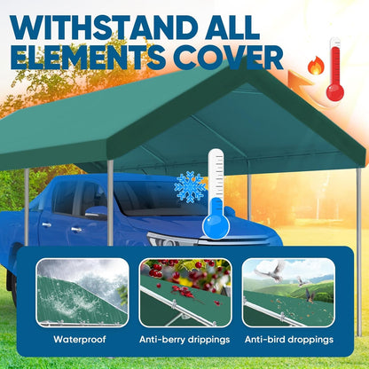 Quictent 10x20 ft Heavy Duty Carport Canopy Galvanized Car Tent Outdoor Garage Boat Shelter with Reinforced Structure, with Hanging Edge - Green