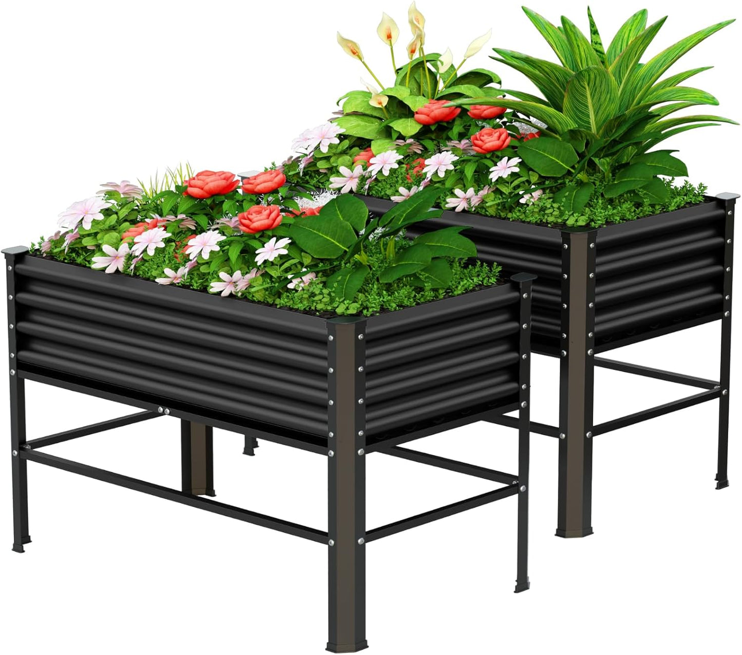 Doniks 2PCS Raised Garden Bed with Legs, 48×24×32in Large Outdoor Metal Galvanized Garden Planting Box,600lb Capacity for Vegetables Lawn Green Flowers, Fruits, Terrace