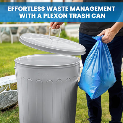 Plexon Large Metal Trash Can with Lid 20 Gallon, Decorative Outdoor Trash Can Heavy Duty Galvanized Metal Bucket with Lid for Garage Workshop Ash Storage Farmhouse, Gray 3 Pack