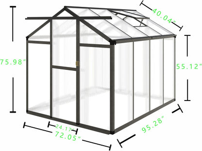 CQZY 6x8 FT Greenhouse for Outdoors,Walk-in Greenhouse for Outdoors,Dark Gray