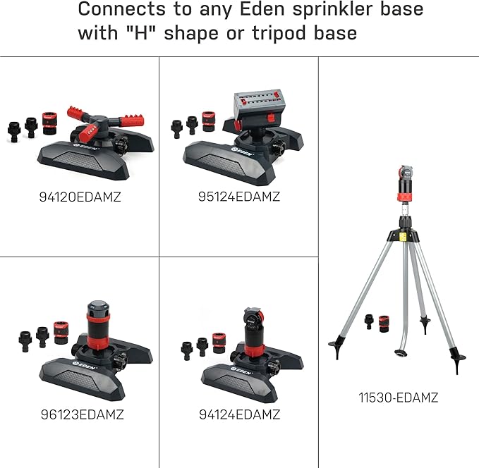 Eden 16028 4-Way Adjustable Mini Turbo Oscillating Sprinkler Head for Lawn and Garden; 1/2 Inch Thread Connector Fits for Most Garden Tool Base