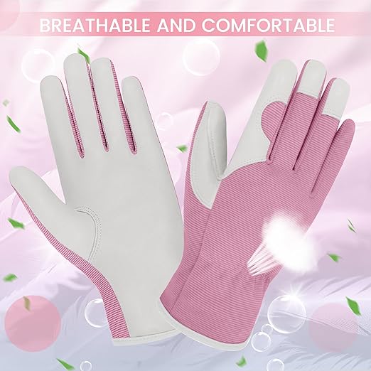 Gardening Gloves, Garden Gloves for Women and Men, Thorn Proof Working Gloves, Durable Leather Work Garden Gloves for Yard & Outdoor Work, Pink, M