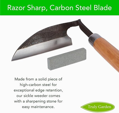 Effortless Weeding: Sharp Sickle Cuts Roots, Saves Time - with Thick Leather Sheath & Sharpening Stone