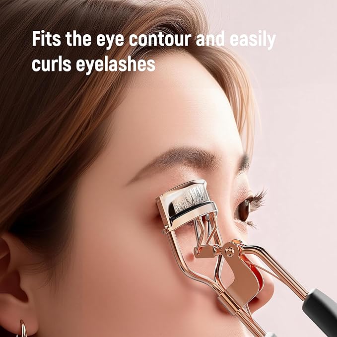 Kaasage Eyelash Curler for Lift and Curl, Professional Stainless Steel Makeup Eyelash Tool with Ergonomic Handle & 6 Replacement Pads for Long-Lasting Results