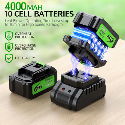 Electric Leaf Blower Cordless, 900,000 RPM, 2 x 4.0Ah Batteries & Charger, Handheld Leaf Blowers for Lawn Care, 5 Speed Mode, Portable Lightweight Grass Blower for Yard, Patio & Outdoor Use