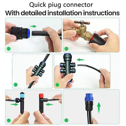 Quick-Connect Automatic Drip Irrigation System Kit – 230FT Garden Watering Kit with Adjustable Nozzles & Sprinklers for Greenhouse, Lawn, and Potted Plants Watering System