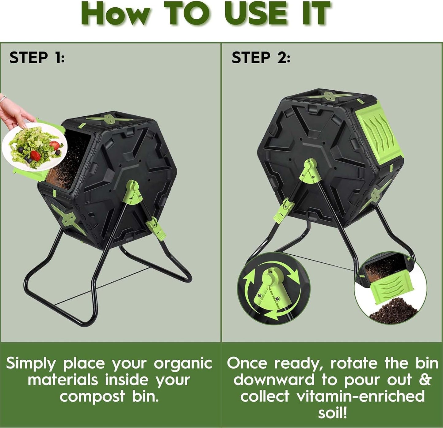 Compost Bin, 21 Gallon Small Composter Tumbler Outdoor Compact Single Rotating Chamber with Sliding Door and Steel Frame, BPA-Free Composting Bin for Garden, Kitchen, and Yard Waste