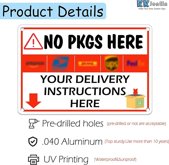 Custom Metal Delivery Sign for Packages, Waterproof Personalized Leave Packages Sign for Home, Leave Your Delivery Instruction on Signage (white, 20"x14")
