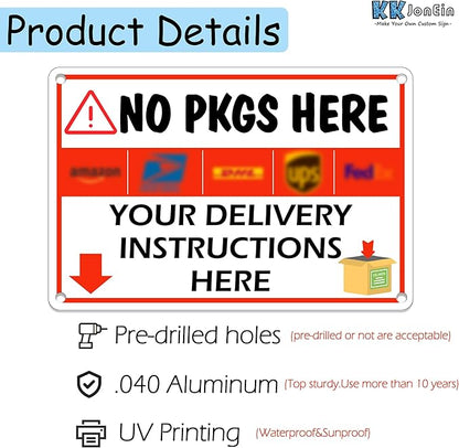 Custom Metal Delivery Sign for Packages, Waterproof Personalized Leave Packages Sign for Home, Leave Your Delivery Instruction on Signage (white, 20"x14")