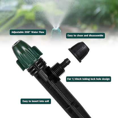 25PC Anti-Drop Drip Irrigation Spray,Lock Barbed Design Misting Drippers for 1/4" Irrigation Tubing,Adjustable 360 Degree Micro Spray on 6.3" Stake for Garden Watering System (25pc-Adjustable Emitter)