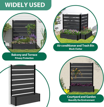 Vertical Screen Planter Bed - Raised Garden Box with Trellis for Climbing Plants, Durable Privacy Fence Planter for Outdoor, Patio, Deck Aluminum Frame, Black