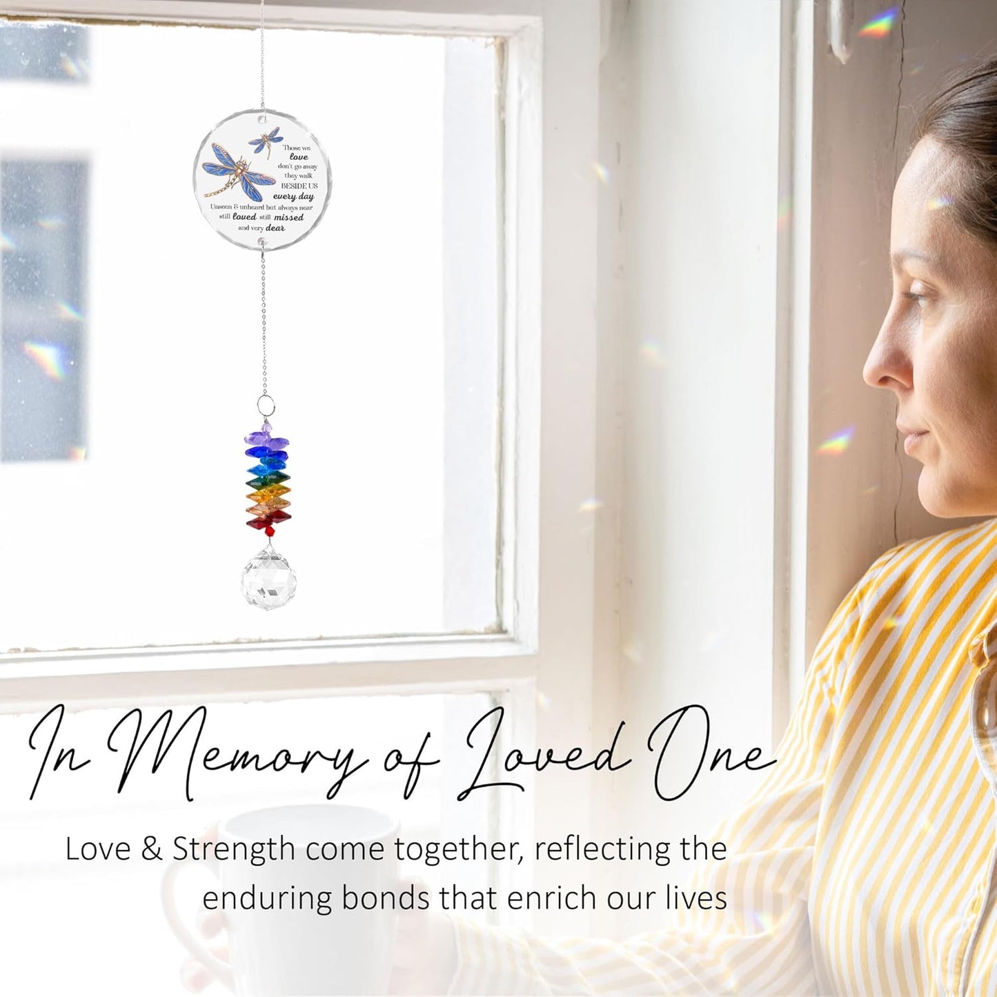 Glass Suncatcher Ornament - Those we Love Don't go Away - Sympathy Gifts for Loss of Loved Ones - Bereavement Keepsake - Crystal Rainbow Maker - Hanging Crystal Decor - Daily Remembrance