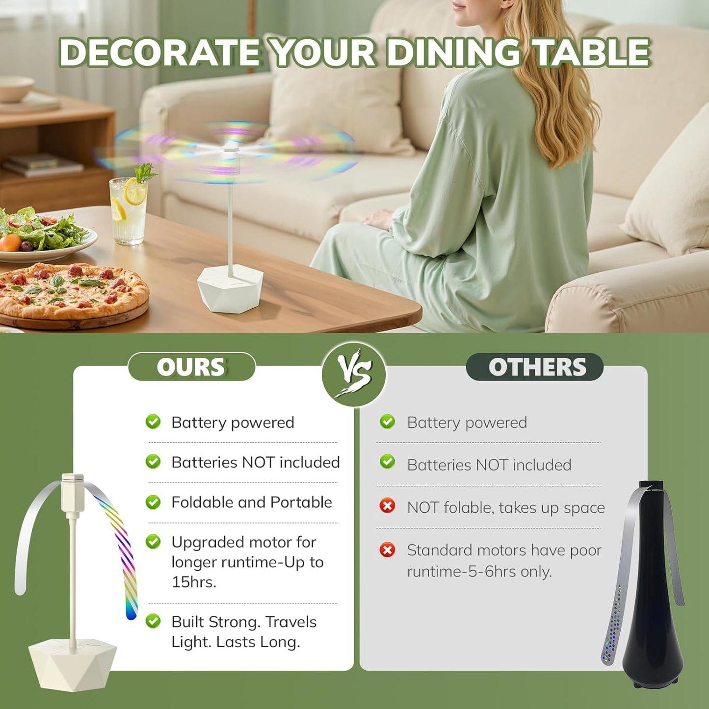 Grete Gotye Portable Battery Powered Fly Fans for Tables Up to 15 Hours Working Time, 4-Pack Indoor Outdoor Food Fan with Flexible Goose-Neck Blades for Home Restaurant Party Picnic Patio BBQ, Beige