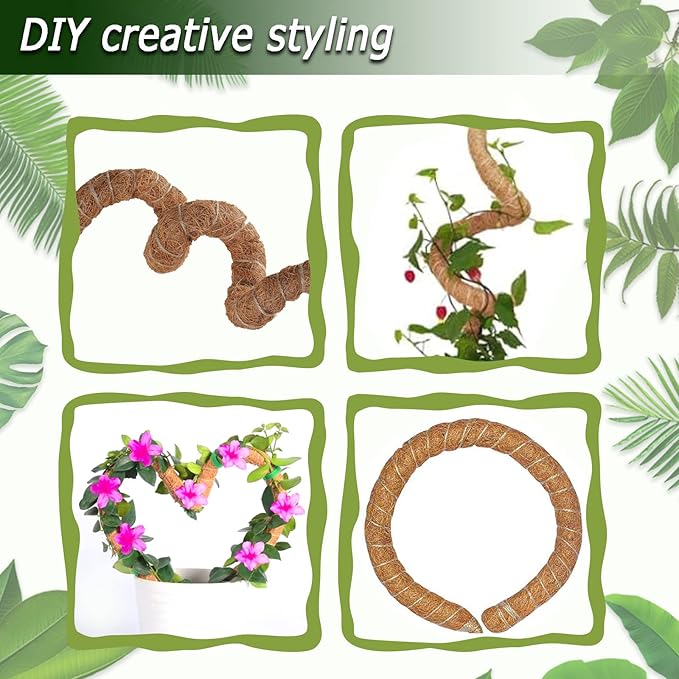 2 Pack 25" Moss Pole, Bendable Moss Pole for Plants Monstera, Moss Poles for Climbing Plants Indoor, Handmade Coco Coir Plant Pole Sticks Support Stakes for Potted Plants
