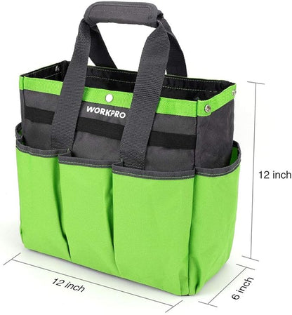 WORKPRO Garden Tool Bag, 8 Pockets Gardening Bag, Heavy Duty Oxford Garden Tote Caddy (Tools NOT Included), 12" x 12" x 6"