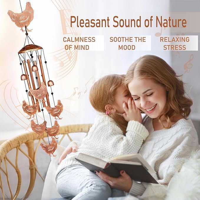 Chicken Wind Chimes for Outside, Metal Windchimes Outdoors, Chicken Gifts for Women/Men, Memorial/Birthday Gifts, Garden Decor for Outside, Patio or Yard, Durable Chimes for Outdoors