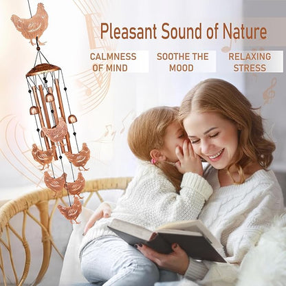 Chicken Wind Chimes for Outside, Metal Windchimes Outdoors, Chicken Gifts for Women/Men, Memorial/Birthday Gifts, Garden Decor for Outside, Patio or Yard, Durable Chimes for Outdoors