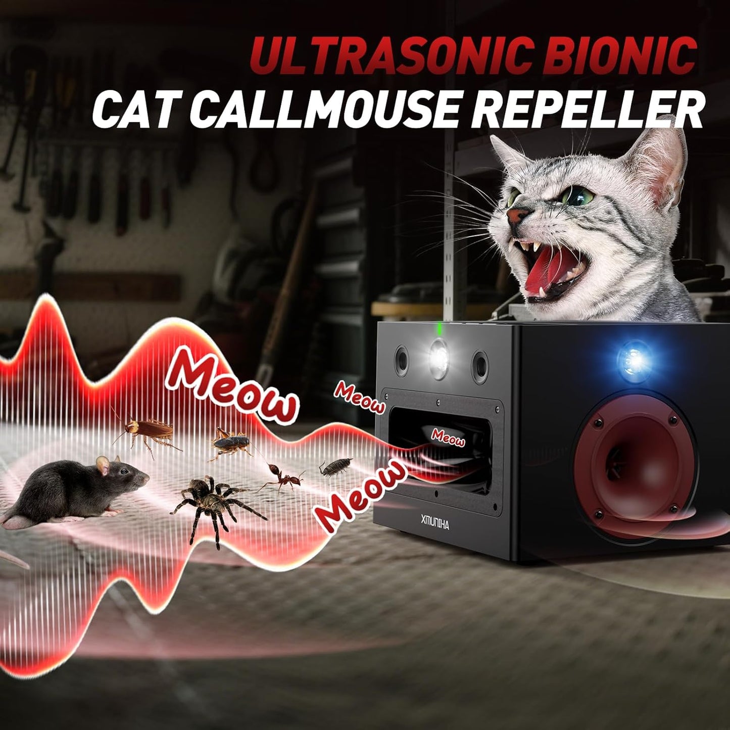 High Power Ultrasonic Mouse Repellent, Plug-in and Bionic Cat-Call Rodent Detterent, Pest Repellent for Buildings, Garages, Attics, Warehouse, Restaurant, Supermarket, Coverage up to 6000 Square Feet