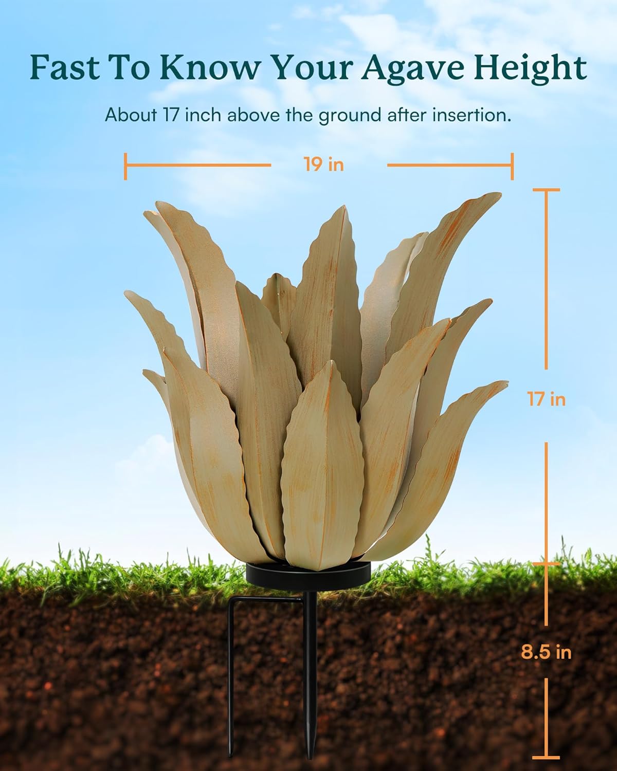 Metal Agave Plant Outdoor Decor - 25.5" H Large Hand Painted Desert Themed Garden Sculpture, Weather Resistant Rustic Yard Art for Lawn Patio, Unique Ornament Gift for Home & Garden