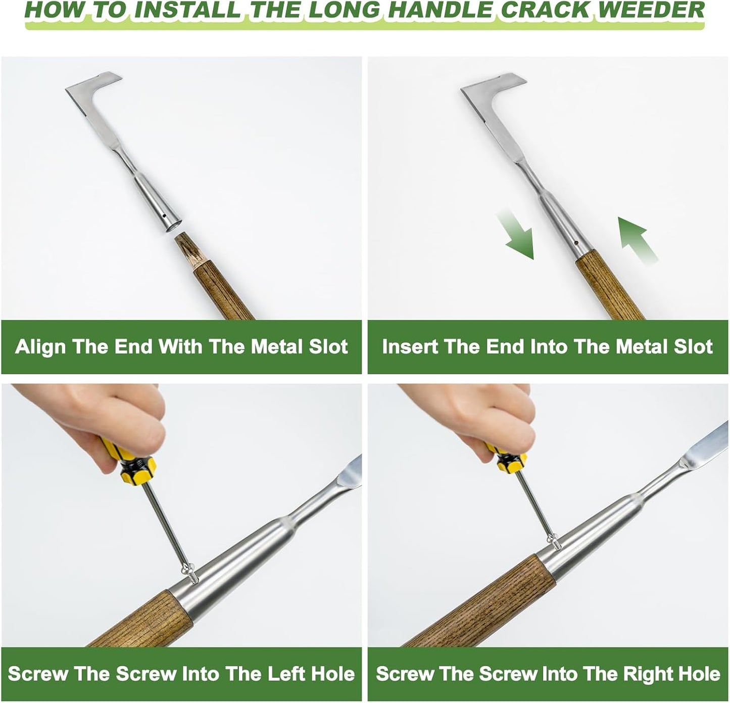 Haliaeetus Long Handle Crack Weeder Tool, 62'' L-Shape Stainless Steel Crevice Weeding Tool, Comfortable Wood Handle Paver Weeder, Sidewalk Weed Removal Tool for Driveway, Bricked Patio,Terrace Paving