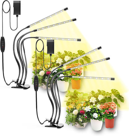 bseah Grow Light for Indoor Plants, Full Spectrum Plant Grow Lamp with 3/9/12H Timer, ON & Off, Clip-On Desk for Seed Starting 2 Pack