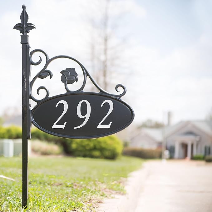 Address America USA Handcrafted Park Place Double-Sided Reflective Customized Address Sign For Yard - Arrives Ready To Install - 30" Pole Included - AS
