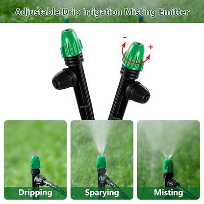 1/4" Drip Irrigation Spray Emitters Leak-Proof 30PCS Adjustable Spray Emitters with Lock Barbed 6" Sturdy Stake for (4-7mm) Garden,Raised Garden Bed,Greenhouses(30PCS Misting)
