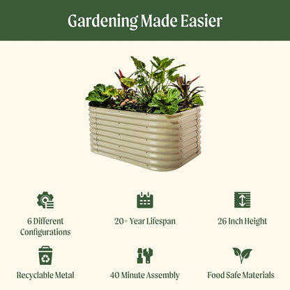 Vego garden 26" Extra Tall Raised Garden Bed Kits, 6 in 1 Modular Raised Planter Box for Vegetables Flowers Fruits Oval Metal Raised Garden-Olive Green