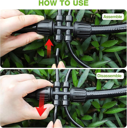 Bonviee 10 Pack 5/16” to 1/4” Push-to-Connect Tee, Split 5/16” Tubing into Four 1/4” Lines, Quick Connect Drip Irrigation Fittings, Leak-Proof 6-Way Splitter for Garden, Lawn, Greenhouse