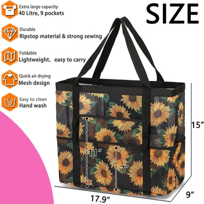 Mesh Beach Bag, Large Beach Tote with Zipper Pocket for Family Pool Bag for Toys & Vacation Essentials