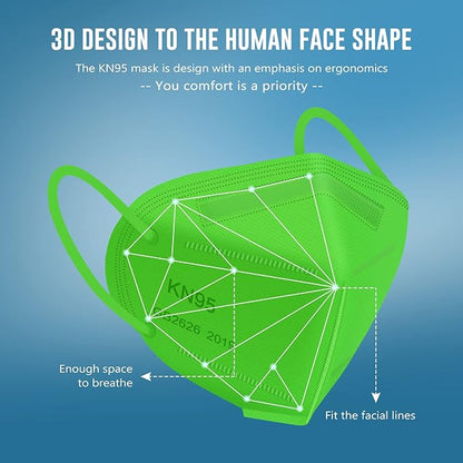WWDOLL KN95 Face Mask 25 Pack, 5-Layers Breathable KN95 Masks, Green