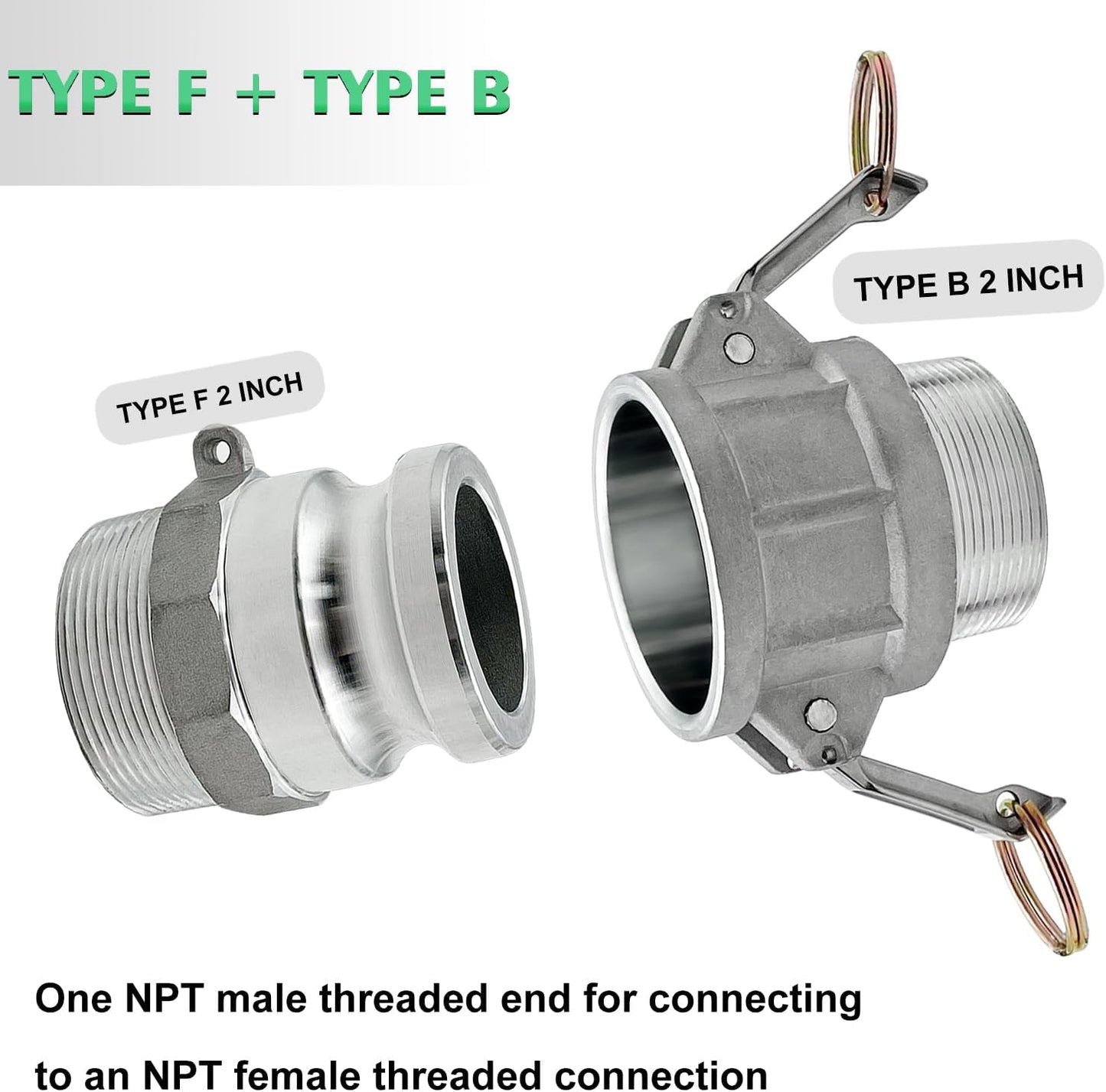 SAFBY 2PCS Type B, Type F, Aluminum Cam Lock Fittings Cam Groove Fitting Camlock Fittings, Male and Female Adapter Male NPT Thread with Whip Stop Hose Restraint