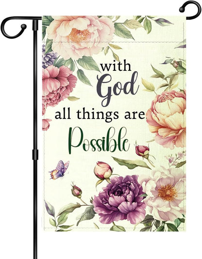 Christian Garden Flag 12x18 Inch Double Sided Outside, "With God all things are Possible" Porch Yard Patio Outdoor Decoration