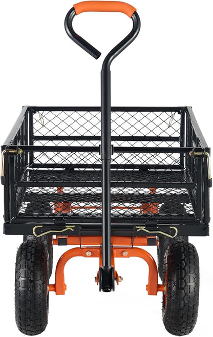 VEVOR 880lbs Steel Garden Dump Cart Utility Wagon, Heavy Duty Yard Dump Wagon Cart with Removable Sides, Pullable Handle, Utility Liner, 10in All Terrain Wheels